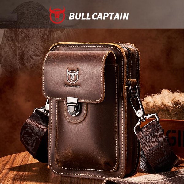 MęSka SkóRzana Torba Crossbody I Na Pas Ze SkóRy BydlęCej Crazy Horse Na Telefon KomóRkowy BrąZowy-image
