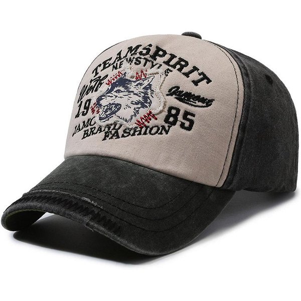 Nueva Gorra Unisex De AlgodóN Lavado Bordado Wolf Gorra De BéIsbol Vintage Hombres Mujeres Casual Exterior Gorras De Papá 56Cm-60Cm Gray-image