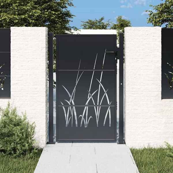 Vidaxl Furtka Ogrodowa, Antracytowa, 105X155 Cm, Stal, Motyw Trawy-image