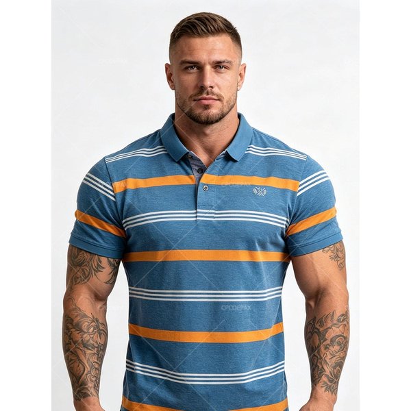 MęSka Koszulka Polo Z KróTkim RęKawem Lato W Paski BawełNa Business Casual MęSka Koszulka Polo Z KołNierzykiem M-6XL XXL-image