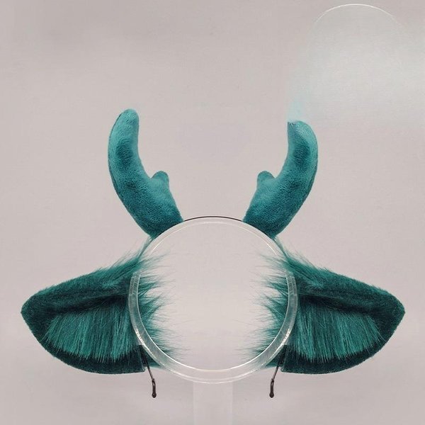 RęCznie Robiony Zestaw Uszu I Ogona MałEgo Smoka Fursuit Kostium Cosplay ZwierzęCe Ogonki Opaska Na GłOwę Z Uszami Kostium Na Imprezę Halloween Dla Kobiet MężCzyzn One Size Blue-image
