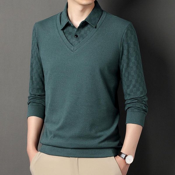 Sudadera De Solapa De Primavera Y OtoñO De Mediana Edad Para Hombre, Camiseta Polo De Manga Larga Fina Casual De Manga Larga, Camiseta Interior Xxxxl-image