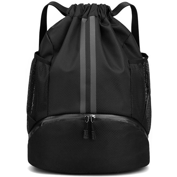 Mochila Deportiva Con CordóN Y Compartimento Para Zapatos, Bolsillo Impermeable Para Mujeres Y Hombres, Gran Capacidad, Para NatacióN, Gimnasio Negro-image
