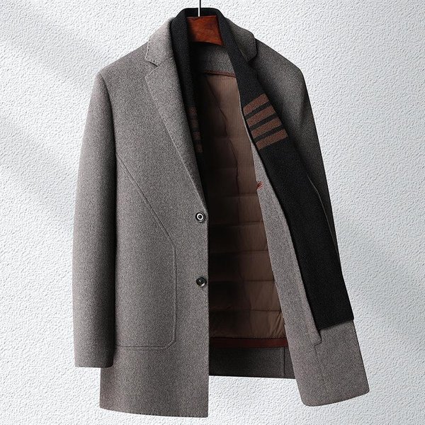 Abrigo De Lana De Doble Cara Estilo Bufanda Para Hombre, Nuevo Abrigo De OtoñO Con Forro De PlumóN De Ganso ExtraíBle, Abrigo De Cachemira De Longitud Media 4XL Gris-image