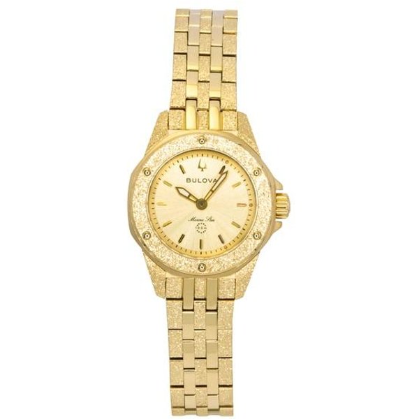 Bulova Marine Star Marc Anthony Acero Inoxidable Esfera Dorada Cuarzo 97L192 100M Reloj Para Mujer Oro-image