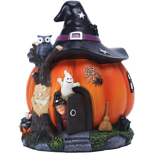 Figurka Domku Dyni Czarownicy Na Halloween ŚWiecąCa ŻYwiczna Statua Dyni RzemiosłO Ozdoba Na Biurko-image