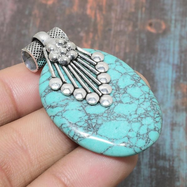 Colgante De JoyeríA Lujosa Hecha A Mano De Plata De Ley 925 Con Piedra Preciosa Turquesa De Santa Rosa 1.58 Inches Cian-image