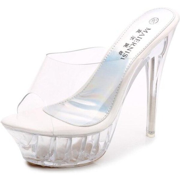 Damskie Letnie 14Cm Wysokie Obcasy 4Cm Platforma Klapki MułY Lady Kopciuszek KryształOwe Przezroczyste Kapcie Przezroczyste Obcasy Buty Pvc 43-image