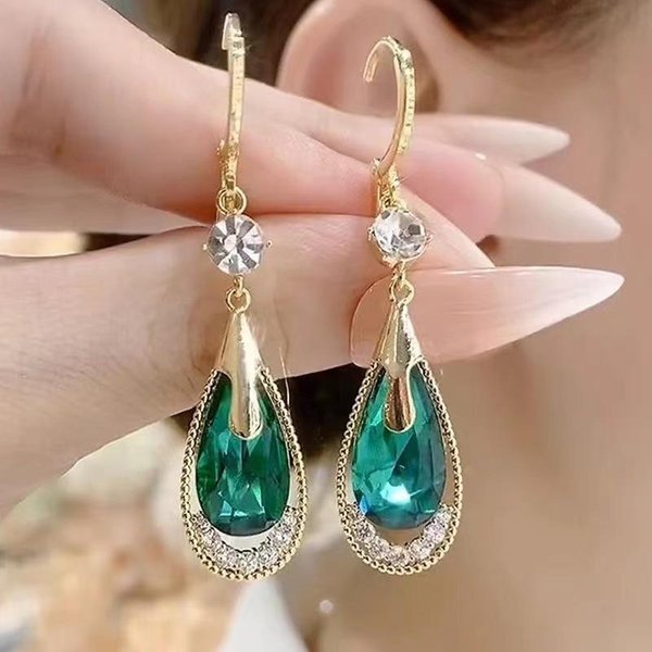 Zielony Kolor Cyrkonia Kryształ DłUgi Chwost Kropla Wody Kolczyki Dla Kobiet Temperament BiżUteria KoreańSka Pendientes Boucle D'oreille Brown-image