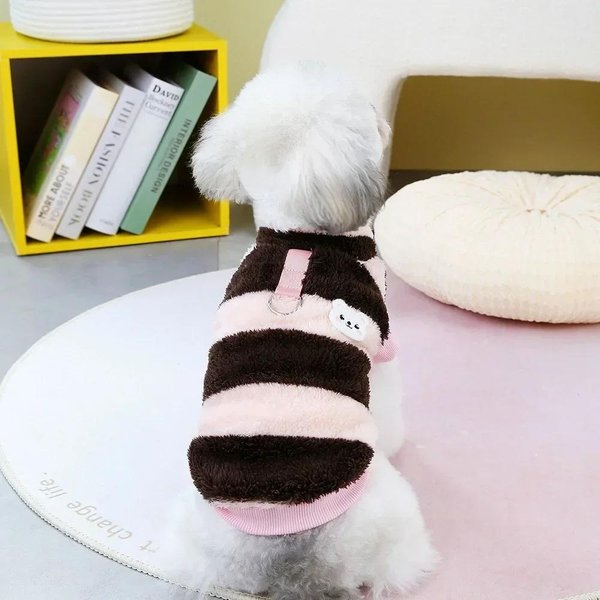 Ropa Para Mascotas Con DiseñO De Oso Lindo Invierno CáLido Forro Polar SuéTer Chaleco Para Perros PequeñOs Gatos Disfraz Cachorro Chaleco Rayado Con Anilla Para Correa XXL BorgoñA-image