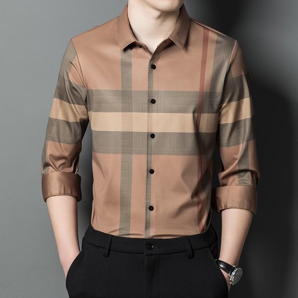MęSka Koszula W Kratę Z DłUgim RęKawem, Styl Business Casual, Wiosenna Nowość, Prosta, Modna, Cienka Koszula MęSka 3XL Gray-image