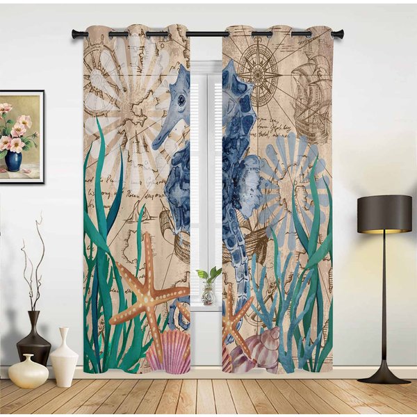 Letnie ŻYcie Morskie Koralowa ŻółW Morski ZasłOny Okienne Do Salonu Luksusowe ZasłOny Do Sypialni Rolety Kuchenne ZasłOny 135W X 60H(Cm) X1 Gray-image