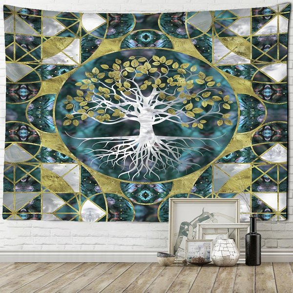 Drzewo żYcia TłO Tkanina Gobelin Psychodeliczny Tkanina Poliestrowa Drukowana W Stylu Boho WisząCe ŚCiany WystróJ Domu 320X182Cm-image