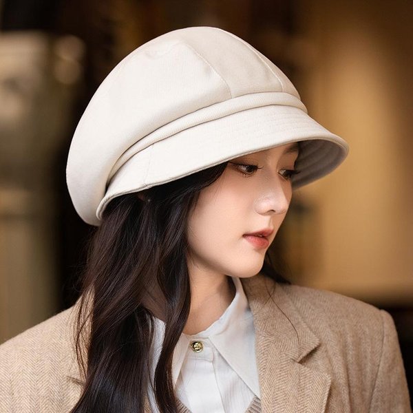 Circunferencia De Cabeza Grande Coreana Mostrando Cara PequeñA Boina Estilo BritáNico Moda Retro VersáTil Gorra De Pintor Sombrero De OtoñO E Invierno Estilo Femenino One Size White-image