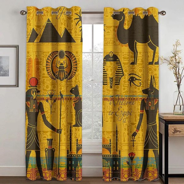Cortinas Egipcias Para Sala De Estar Dormitorio Egipto JeroglíFicos Detalles LogográFicos Antiguos Y Elementos AlfabéTicos Cortinas De Ventana Hogar 100W160H(Cm)40X63In&Grommet Top-image