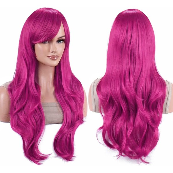 Peluca Cosplay Lolita Rosa Ondulada De Cabello SintéTico Pelucas De Anime Peluca De Yuno Gasai Disfraz De Halloween Peluca De Krul Tepes Para Mujeres 28Inches Pink-image