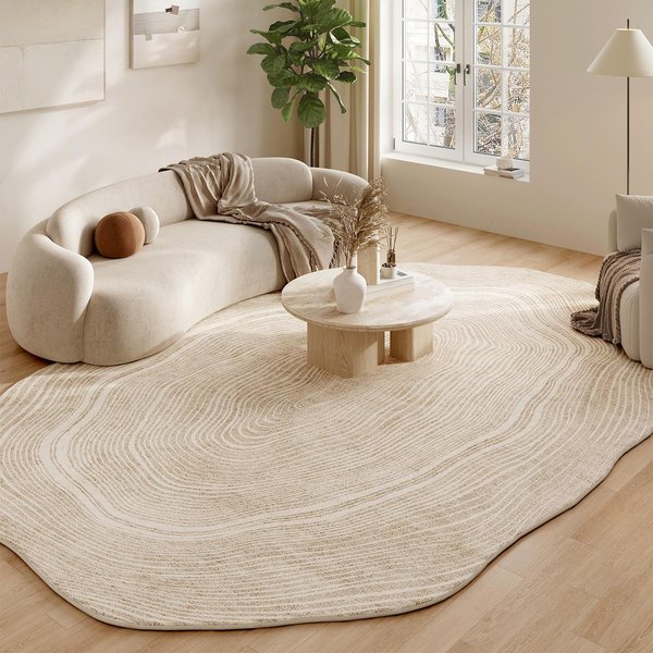 KształT Nieregularny Dekoracja Sypialni Dywan Zmywalny ZagęSzczony Plusz Mata PodłOgowa Do Salonu Dywany W Stylu Kremowym Do Salonu Puszysty MięKki Dywan 80X120Cm-image
