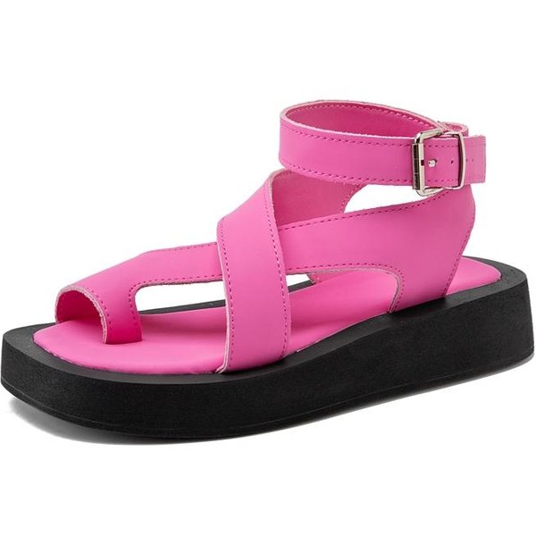 Sandalias Mujer Cuero Genuino Sandalias De Verano SeñOras Romanas Zapatos Muffin Sandalias 40 Pink-image