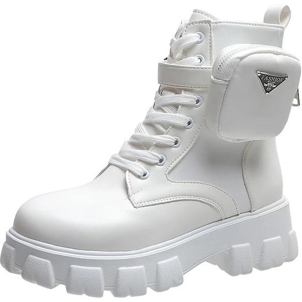 Damskie Buty Botki Damskie Plus Size Nowoczesne Buty Kobiety Sznurowane OkrąGłY Nosek Kwadratowy Obcas Klamra Paska Damskie Buty 39 BiałY-image