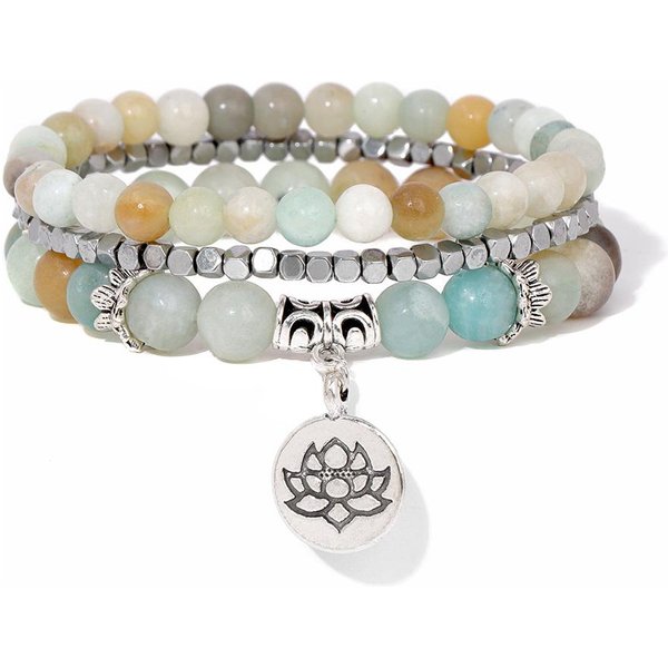 RęCznie Robiona Bransoletka Z Naturalnego Kamienia Lotos Ohm Budda Koraliki RóżOwa Zebra Kamień Lotosowa Bransoletka Charm Dla Kobiet MężCzyzn BiżUteria Do Jogi Prezenty White-image