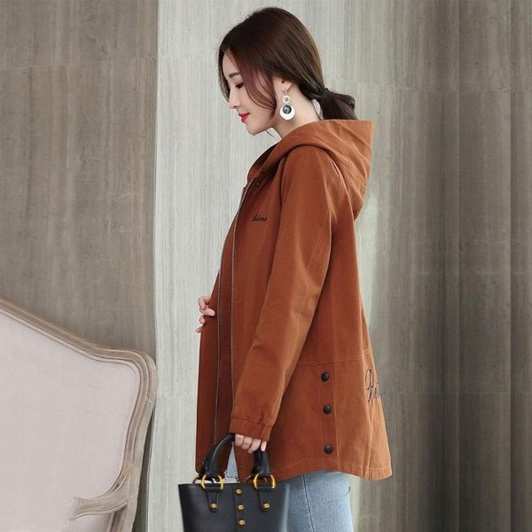 Trench Coats Kobiety Jesień Kobiety Casual Koronka Patchwork WiatróWka Plus Size XXL-image