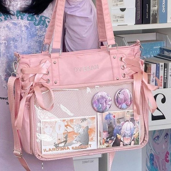 Nueva Bolsa De Hombro Ita Con Cinta Y2K Bolsa Cruzada Transparente Para Chicas Dulces Bolsos Tote De Gran Capacidad Con Lazo Bolsos De Mano Lindos Para ExhibicióN DIY 35X27X10Cm Gray-image