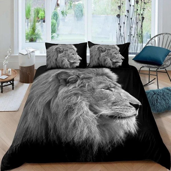 Czarny Lew Poszewka Na KołDrę 3-CzęśCiowy Komplet PośCieli Rozmiar King Queen Full 1 KołDra 2 Poszewki Na Poduszki Nadruk ZwierzęCy EU Single(135X200Cm)-image