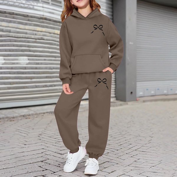 ChłOpcy DziewczęTa Dresy Odzież Bluza Z Kapturem Spodnie Dresowe Do Biegania Dresy Zestaw Modny StróJ 150 Kawowy-image