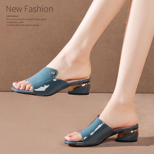 Sandalias Mujer TacóN Medio TacóN Grueso Verano Nuevos Zapatos De Mujer Sandalias De Cuero Suave Zapatillas Usando Moda Boca De Pez Zapatos De Mujer Grandes Afuera 34 Negro-image