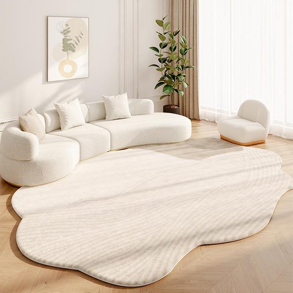 Dywaniki W Stylu Kremowym Do Sypialni Puszyste MięKkie Mata PodłOgowa Do Gabinetu Nieregularne KształTy Dekoracja Salonu Dywan Pogrubiony Pluszowy Dywan Do Salonu 80X120Cm-image