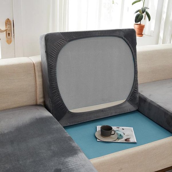 Funda Gruesa EláStica Para CojíN De Sofá Protector De Muebles Funda EláStica Para Asiento De Sofá Color SóLido 9 Colores Funda De Sofá De Sala De Estar De Alta Calidad 1Pc Pillow Gris Claro-image
