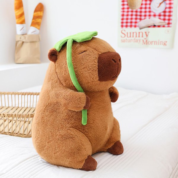 KreskóWka Liść Lotosu Kapibara Pluszowa Zabawka Kawaii Symulacja ZwierzęCia Pluszaki MięKka Wypchana Lalka DużY Rozmiar Poduszka Prezent Urodzinowy Dla Dziewczynek 40Cm-image