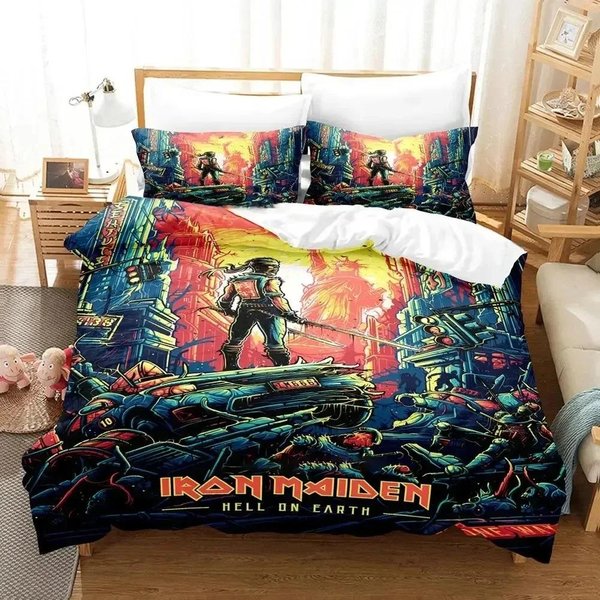 ColeccióN De Ropa De Cama Iron Heavy Metal Maidens Funda NóRdica ColeccióN De Cama Funda De Colcha Funda De Almohada EdredóN TamañO King Queen Ropa De Cama Para NiñOs Adultos ColeccióN 228X228Cm 3Pcs-image