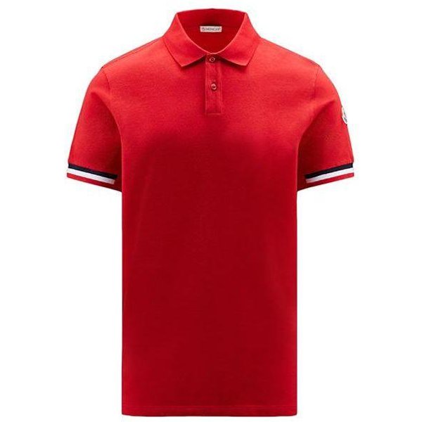 Camiseta Polo De Manga Corta Con Ribete Rayado Moncler FW22 Tops Para Hombre H10918A00023899P0455 L Red-image