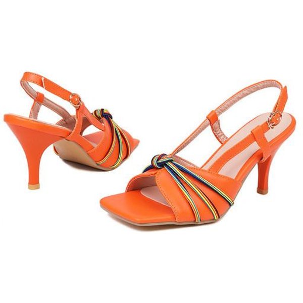 Moda Gladiador Correa Trasera Sandalias De Mujer Verano Verde Naranja Negro Tacones Altos Finos Peep Open Toe Zapatos De Talla Grande 40-image