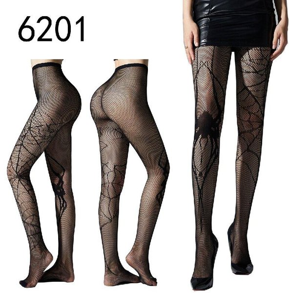 Czarne Gotyckie PająK Nietoperz PajęCzyna Rybackie Rajstopy Ciemne Seksowne PońCzochy Dla Kobiet Akcesoria Do Kostiumu Na Halloween Wycinane Elastyczne Legginsy One Size-image