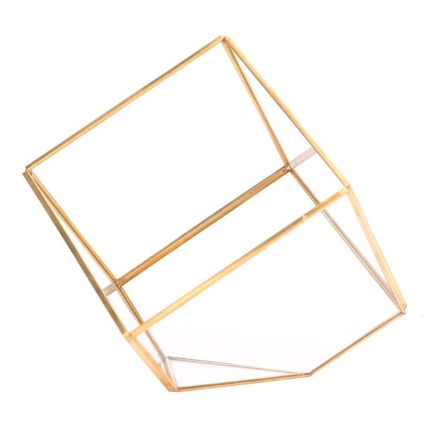 Maceta De Vidrio Con Forma GeoméTrica Dorada Para Suculentas, Plantas, Flores, Paisaje, DecoracióN De Mesa Para El Hogar Beige-image