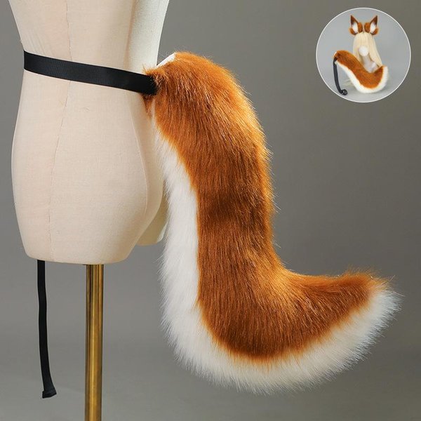 Orejas De Zorro Peludas Cola Anime Peluche Orejas De Gato Perro Diadema Cola De Animal Rosa Peluda Orejas Cola Cosplay Juego Rol-image
