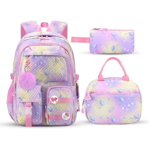3Uds/Set Mochila Escolar Para NiñAs NiñOs Bolsas Escolares Mochila Para Libros Con Bolsa De Almuerzo Estuche Para LáPices Set Mochila Para Estudiante De Escuela Primaria-image