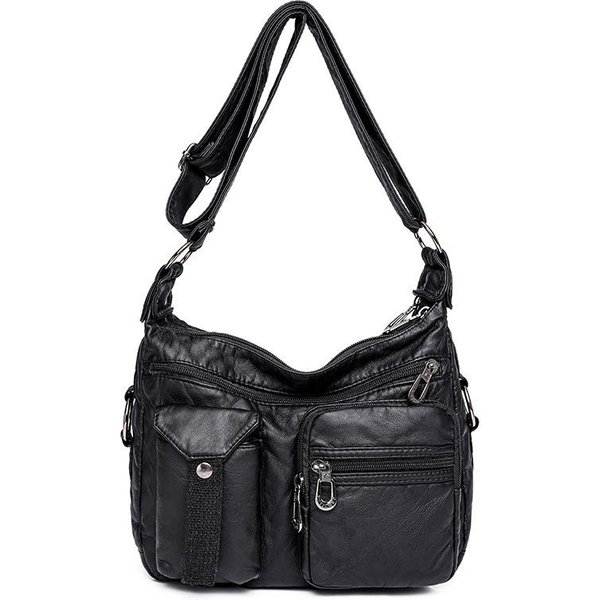 Damska Torba Nowa PU MięKka SkóRa Torba Crossbody Jednolity Kolor Prosta Modna Torba Na Ramię Casualowa I Lekka Torba Dla Mamy Black-image