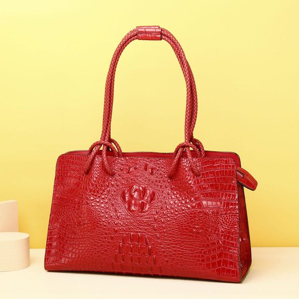Damska Torebka Ze Wzorem KośCi Krokodyla, Damska Torba O DużEj PojemnośCi, Klasyczna Torba Typu Tote, Jednoramienna Torba Crossbody, Modna Torba Czerwony-image