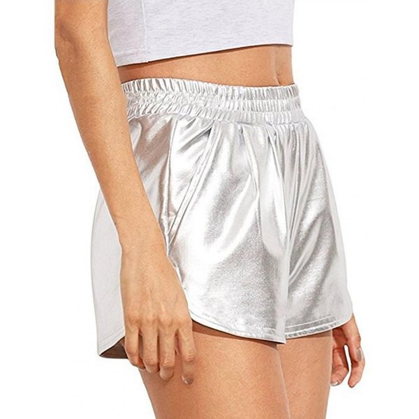 Damskie Szorty Codzienne Elastyczne Wysoki Stan BłYszcząCa Powierzchnia Jednokolorowe Szorty Ze Sztucznej SkóRy Z Kieszeniami Streetwear B Praktyczne Zastosowanie S-image