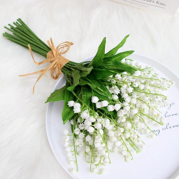 1 Pieza De Lirio De Los Valles Artificial De Alta SimulacióN De Flores Falsas Para DecoracióN De Bodas En El Hogar Beige-image