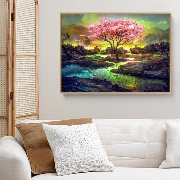Bordado De Diamantes ÁRbol 5D Pintura De Diamantes PerforacióN Completa Redondo Paisaje Mosaico De Diamantes Arroyo Arte De Diamantes 20X30CM-image