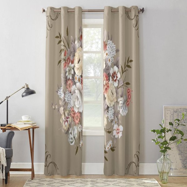ZasłOny Okienne We Wzory Kwiatowe Do Salonu Sypialni Luksusowe Nowoczesne ZasłOny Kuchenne Tkaninowe Draperie 135W X 60H(Cm) X1 Gray-image