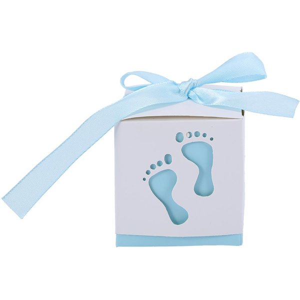 50 Szt. Urocze Papierowe PudełKo Na Cukierki Z Odciskiem Stopy Dziecka, śLub, Baby Shower, Upominek, PudełKo Na Cukierki Blue White-image