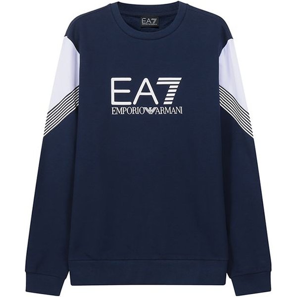 Sudadera Casual De Cuello Redondo Con Estampado De Logo Color Block Serie EA7 Emporio Armani Para Hombre Azul Marino 6LPM55-PJ9FZ-1554 M Gray-image