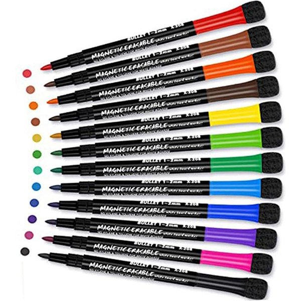 Rotuladores De Pizarra Blanca De 12 Colores Para Aula Escolar, Marcadores De Pizarra Blanca Secos Con Borrador Incorporado, BolíGrafo De Dibujo Para Estudiantes Y NiñOs, PapeleríA-image
