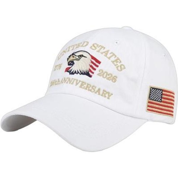 Czapka Z Daszkiem Vintage Wytarty Styl SpłOwiałY DżInsowy Kapelusz 250. Rocznica 1776-2026 Haftowany Patriotyczny BiałY-image