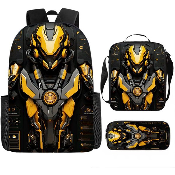 Soldado Mecha Anime 3 Piezas/Set Mochila Estudiante Escolar Bolso De Hombro NiñO Lindo Mochila De Viaje Regalo De CumpleañOs Para NiñOs-image